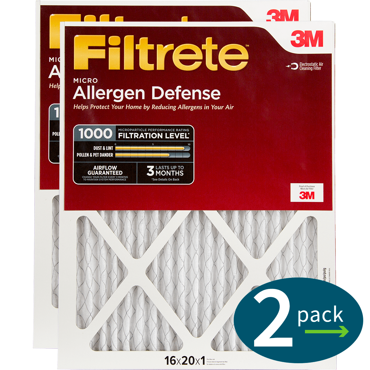 3m Filtrete 1-inch Micro Allergen Defense Mpr 1000 Air Filters 16x20x1 2-pack