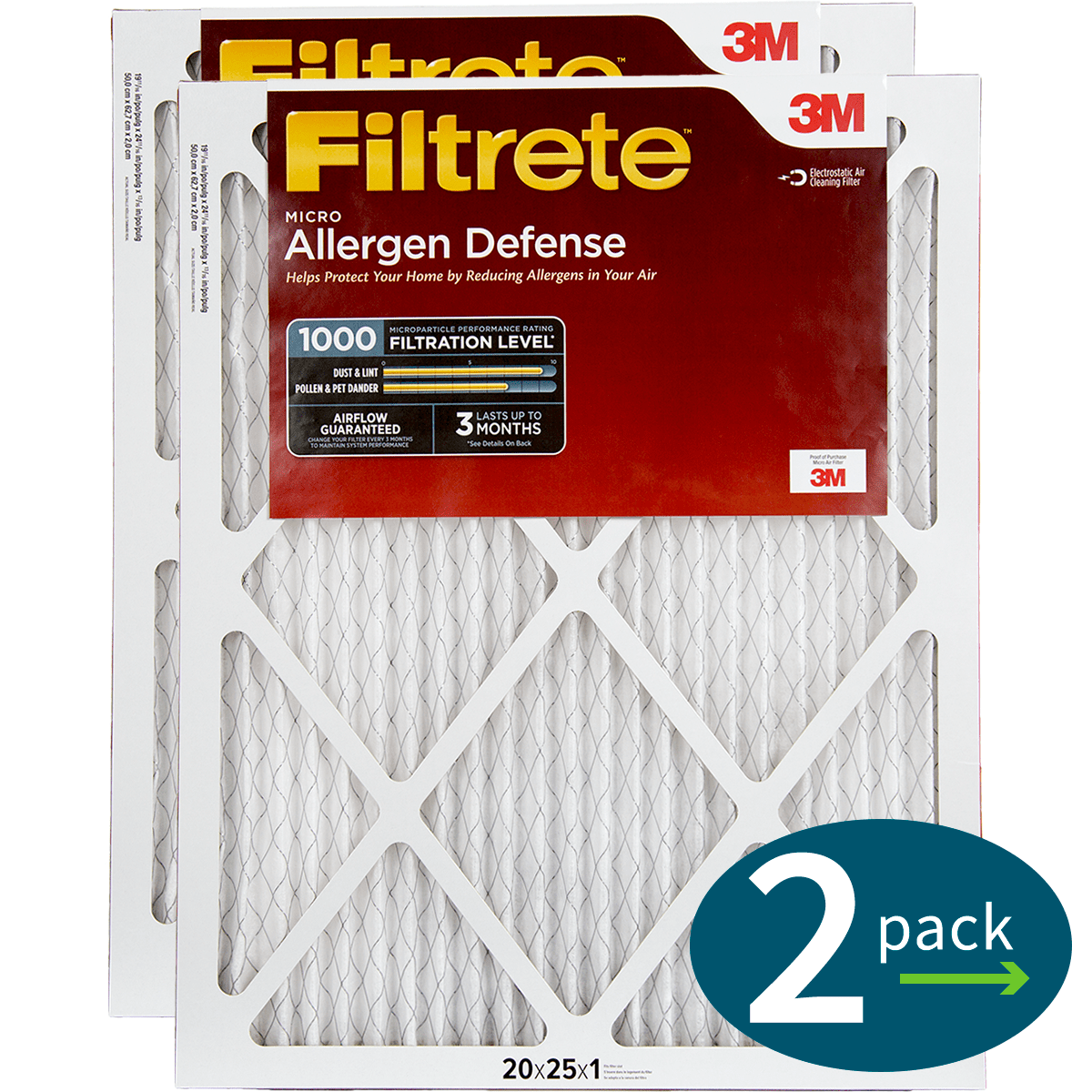 3m Filtrete 1-inch Micro Allergen Defense Mpr 1000 Air Filters 20x25x1 2-pack