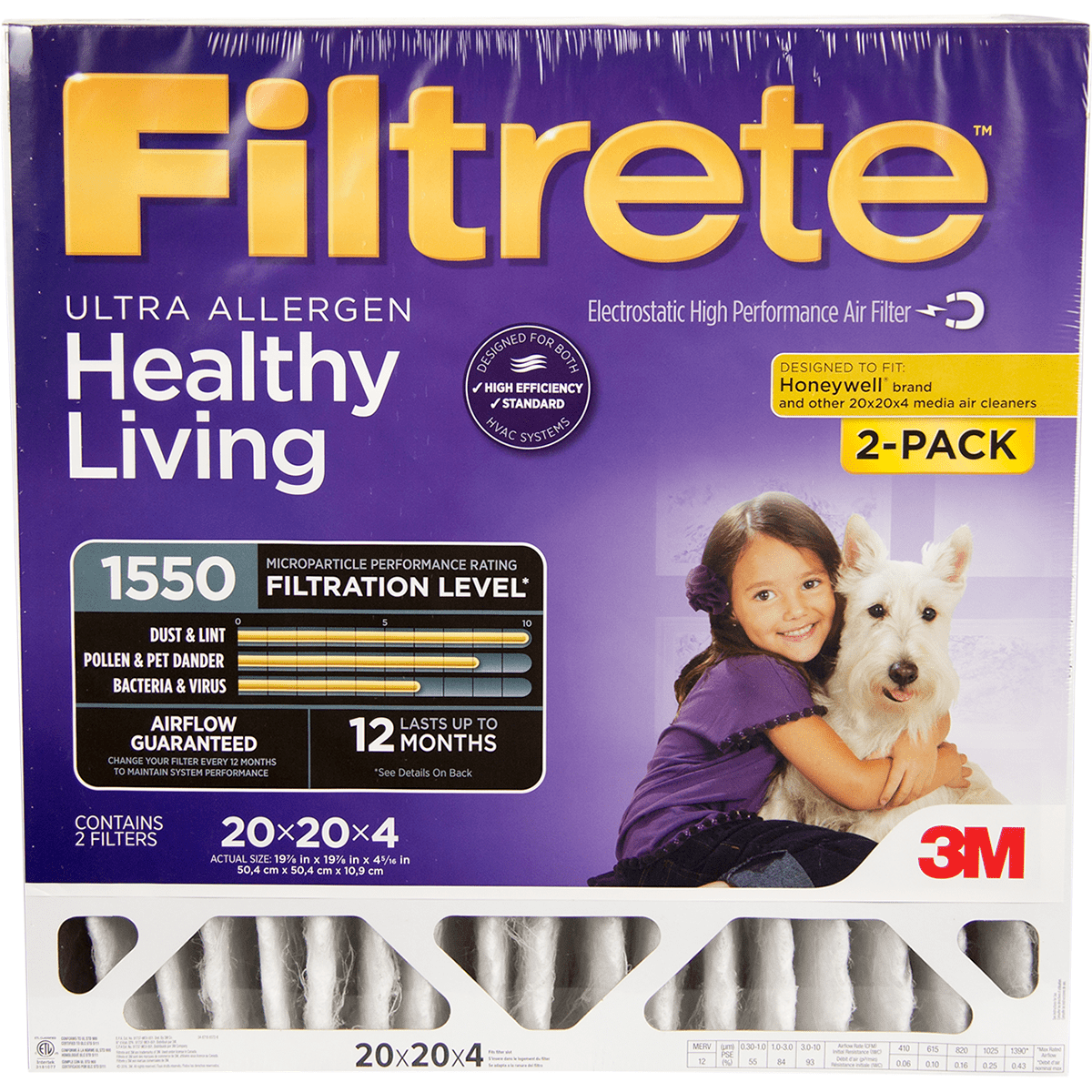 3m Filtrete Healthy Living 1550 Mpr Ultra Allergen Reduction Filters 20x20x4 2-pk