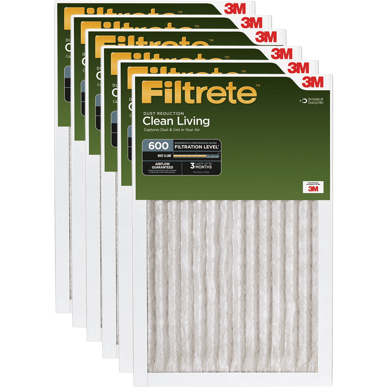 3m Filtrete Clean Living Dust Reduction Mpr 600 Air Filters 20x30x1 6-pack