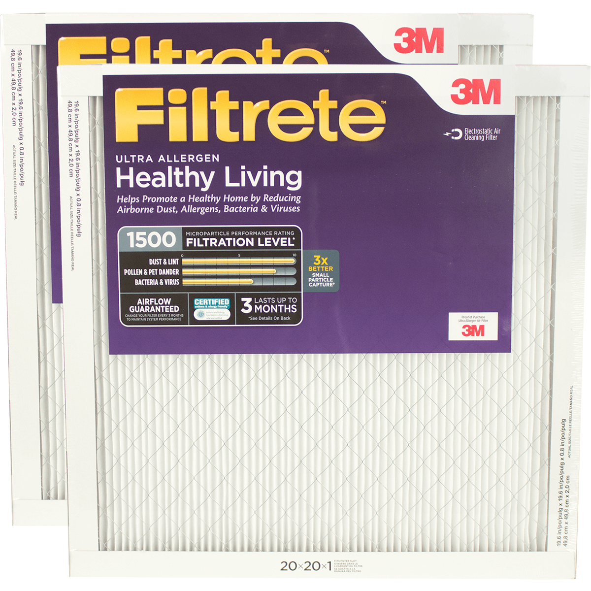3m Filtrete Healthy Living 1500 Mpr Ultra Allergen Reduction Filters 20x20x1 2-pack