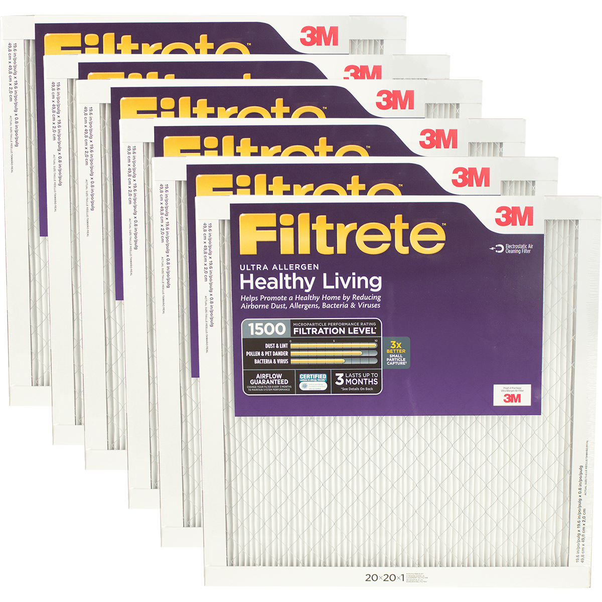 3m Filtrete Healthy Living 1500 Mpr Ultra Allergen Reduction Filters 20x20x1 6-pack