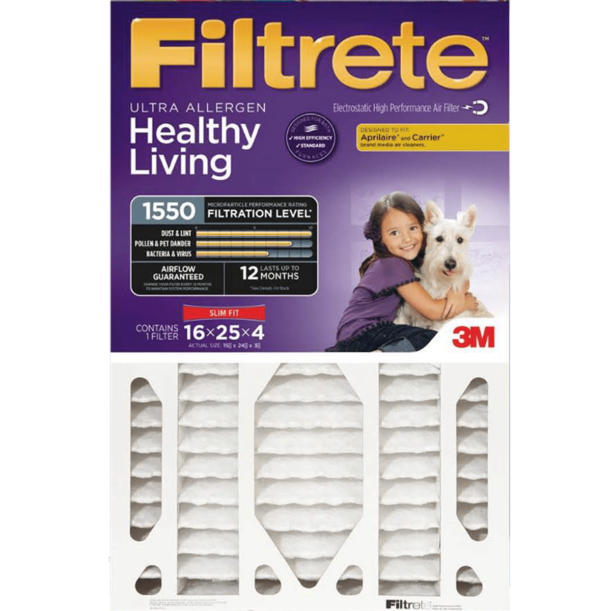 3m Filtrete Healthy Living 1550 Mpr 4-inch Ultra Allergen Reduction Slim-fit Filters